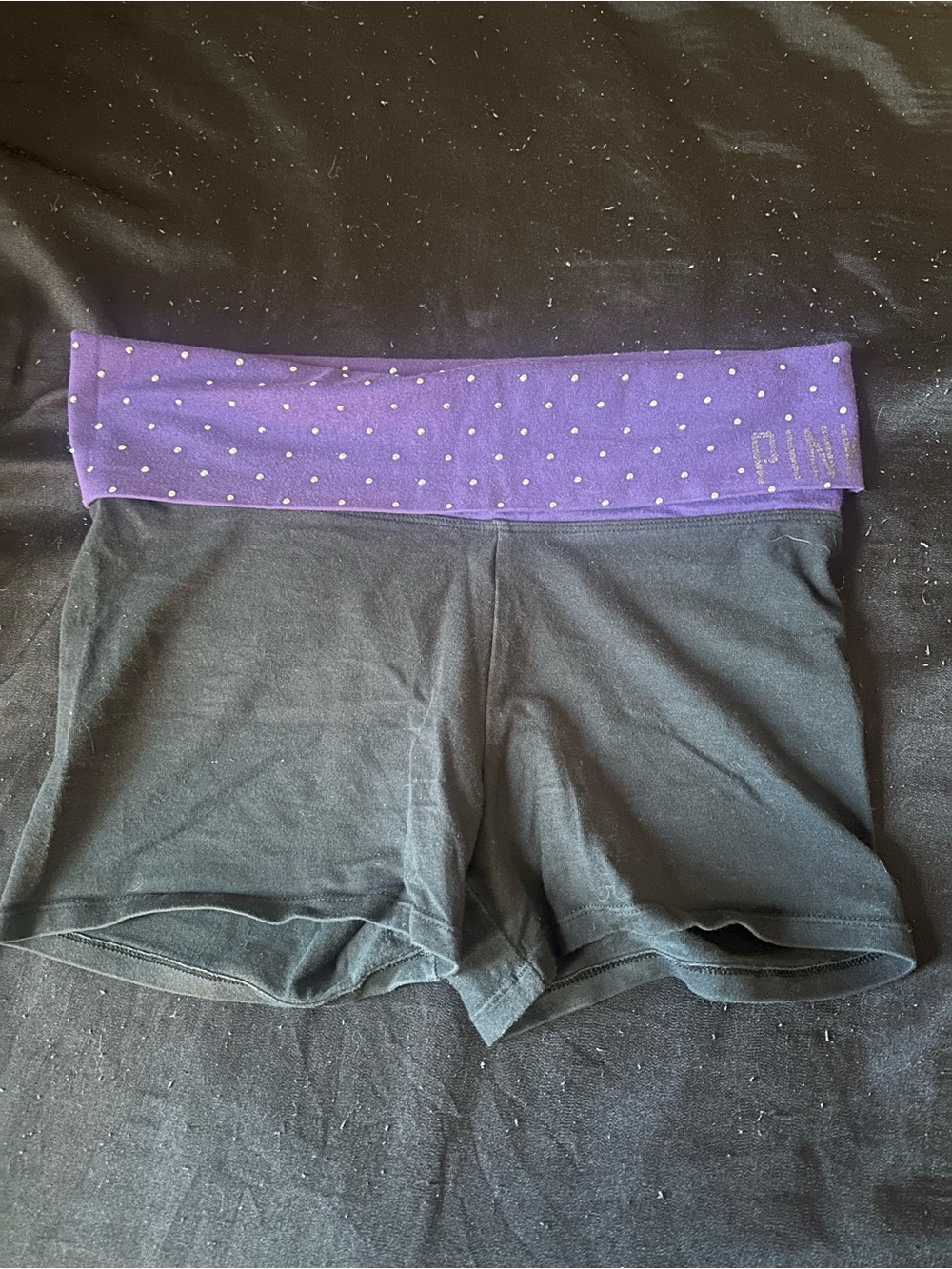 PINK Victoria's Secret Black Shorts with Purple Dot Fold-Over Waistband